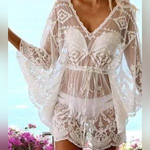 Boho Crochet Lace Cover Up Bikini Swimsuit Cover-up Beach Top
